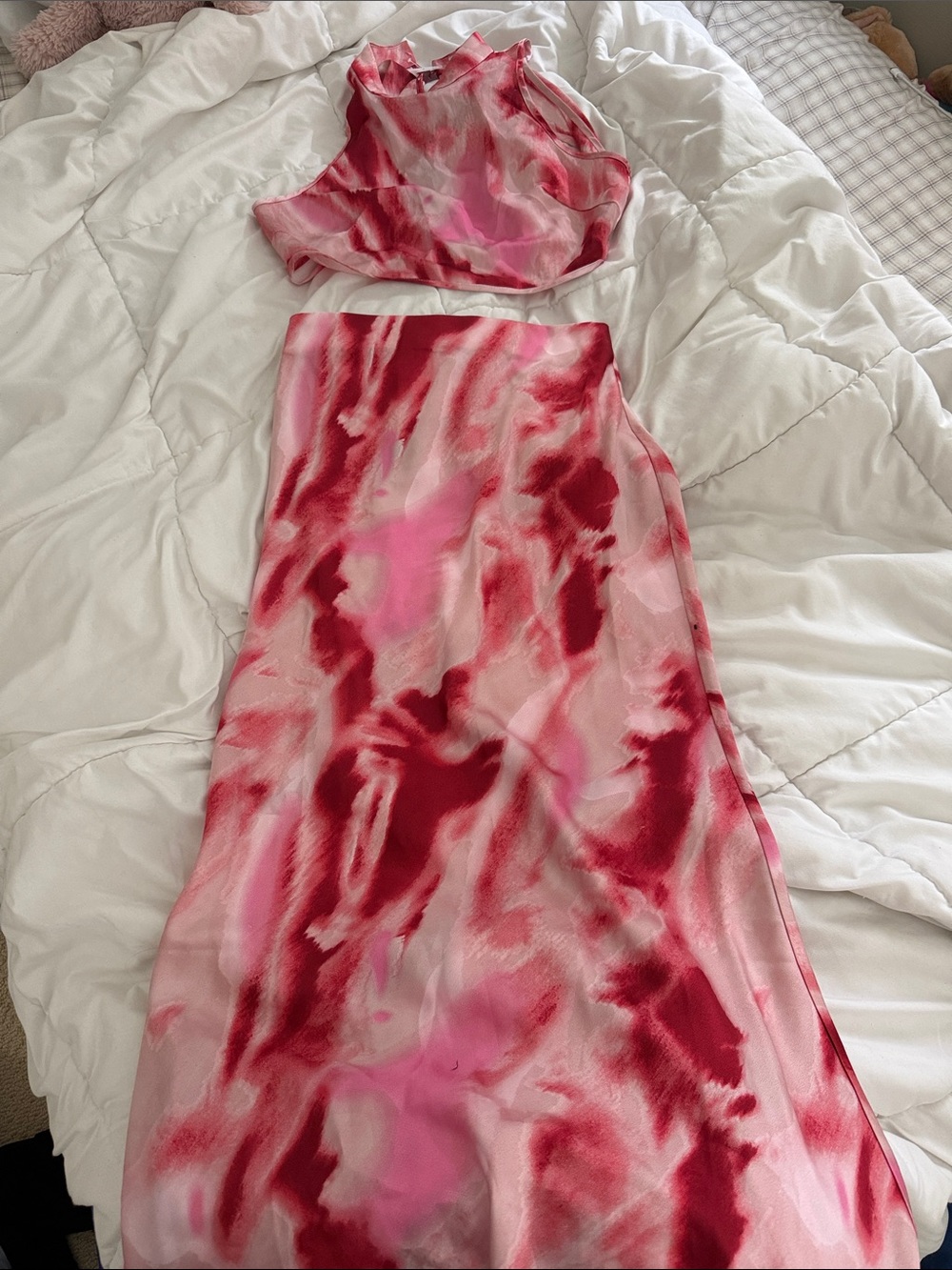Fashion Nova Pink & Red Tie-Dye Maxi Two-Piece Set